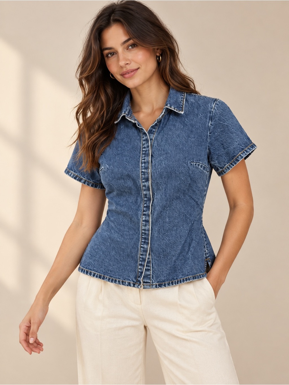 Abercrombie & Fitch Y2K Denim Zip-Front Top Size M